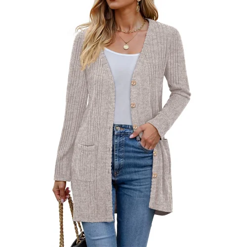 Fantaslook Fall Cardigan for Women Long Sleeve Open Front Button Down Coat with Pockets