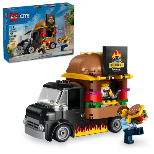LEGO City Burger Truck Toy Building Set 60404 with Burger Van, Kitchen Playset and Minifigures