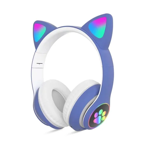 Rirool Cat Ear Bluetooth Headphones for Kids Girls - Wireless Headset w/Mic, LED Lights, Foldable