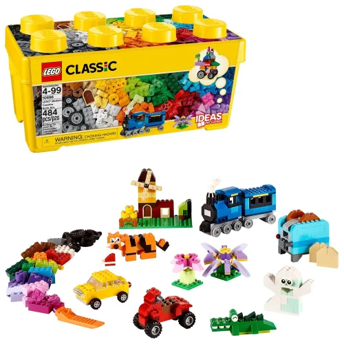 LEGO Classic Medium Creative Brick Box, 484-Piece Building Toy Set with Wheels, Eyes, and Windows