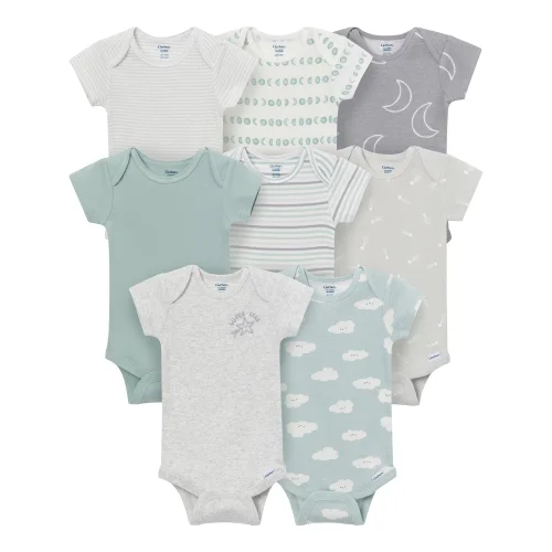 Gerber Baby Neutral Short Sleeve Onesies, 8-Pack, Sizes 0/3 Newborn - 12 Months