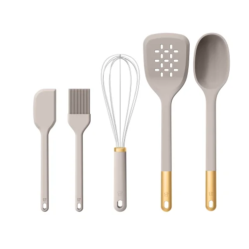 Beautiful by Drew Barrymore 5-Piece Kitchen Tool Set, Porcini Taupe