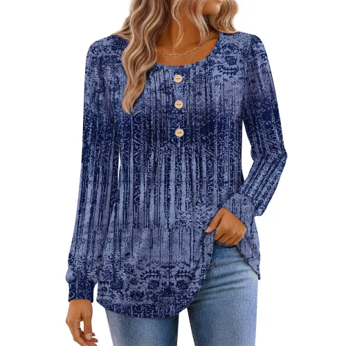Fantaslook Womens Dressy Casual Button Pleated Long Sleeve Tunic Blouse Fall Fashion Shirt