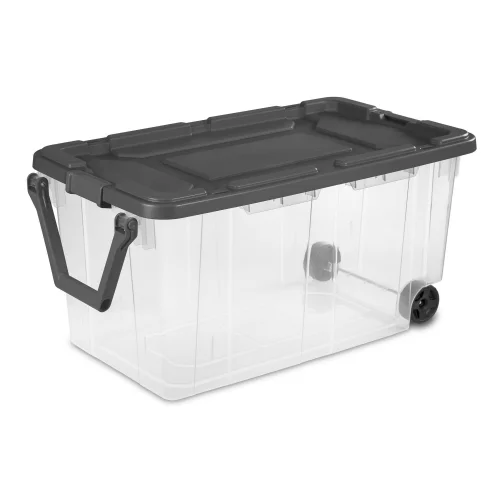 Sterilite 160 Quart Extra-Large Wheeled Storage Bin with Latch Lid and Pull Handle, Dark Gray