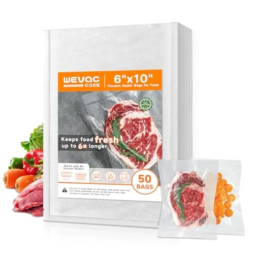50 Pcs Vacuum Seal Bags for Food, Pint 6" x 10", BPA Free Food Saver Bags for Meal Prep and Storage