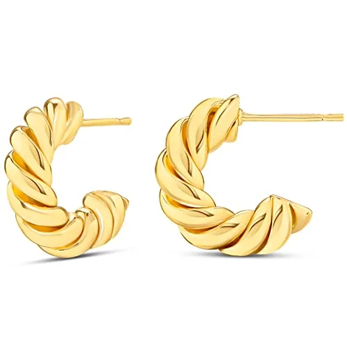 Amazon Essentials 14K Gold Plated Twisted Rope Hoop Earrings 15mm Diameter, Yellow 14K Gold Finish