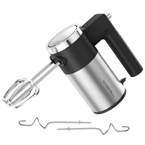CHIDOLL 600W Hand Mixer, 5-Speed Electric Hand Held Mixer with 2 Stainless Steel Beaters & Dough Hooks