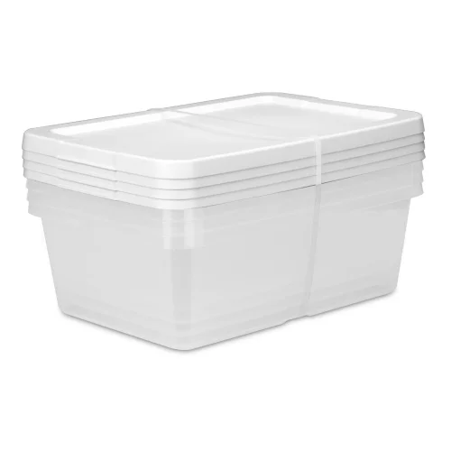 Set of 4 Sterilite 12 Quart Storage Bins, Clear Plastic Storage Container with White Snap-on Lid