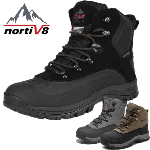 NORTIV 8 Men Winter Snow Boots Outdoor Waterproof Ankle Leather Hiking Work Shoe