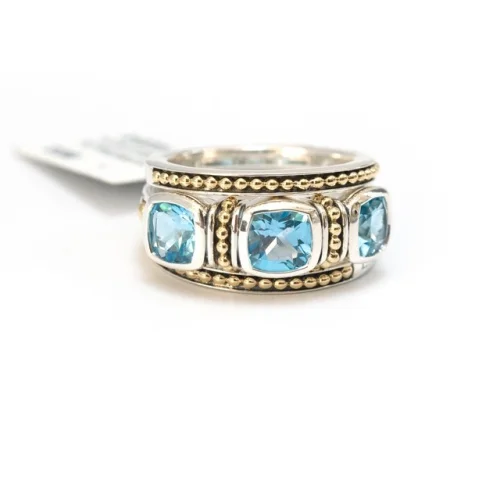 LAGOS Sterling Silver 18K Gold Rittenhouse Blue Topaz Triple Set Stack Ring Size 7