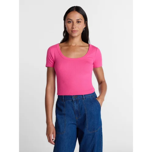 Time and Tru Women's Ribbed Scoop Neck Tee with Short Sleeves, Available in Sizes XS through XXXL