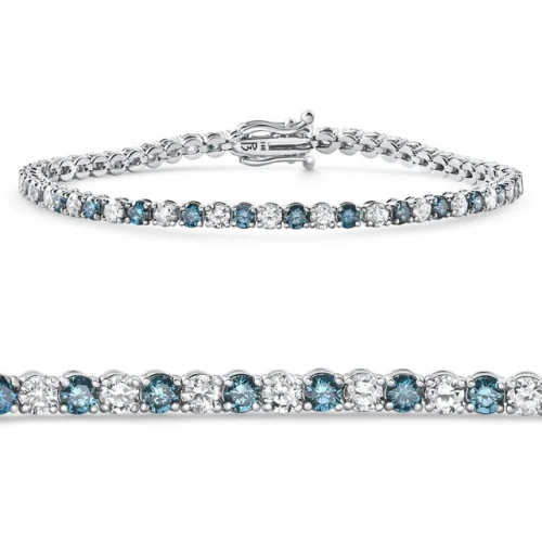 5Ct Blue & White Diamond Tennis Bracelet 14k Gold Lab Grown 7 Inch