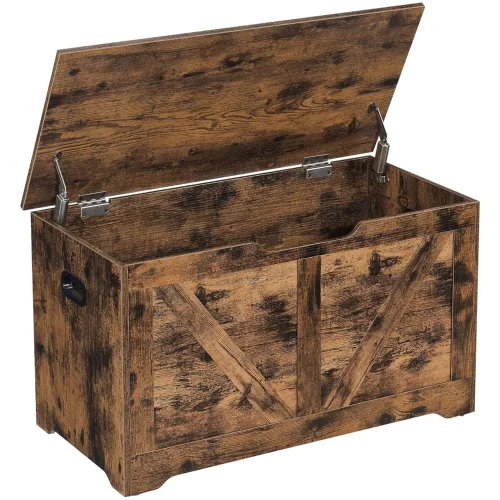 Nordic Hygge Rustic Brown Farmhouse Storage Chest with 2 Safety Hinges and Multi-Functional Bench