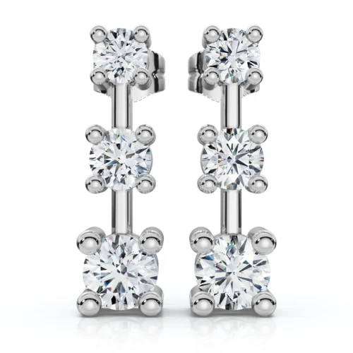 1Ct Three Stone Drop Earrings 10k Gold Lab Grown 5/8" Tall with Push Back Closures