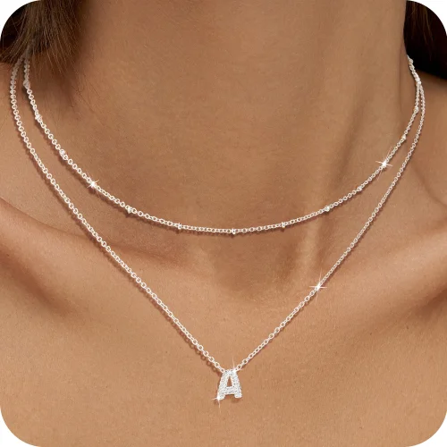 APSVO S925 Sterling Silver Plated Initial Letter A Necklace Set with Cubic Zirconia for Women