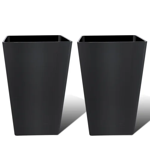 FOUKUS Tall Planters for Outdoor Plants Set of 2 - 18.3 Inch Black Plastic Pots with Drainage Pads