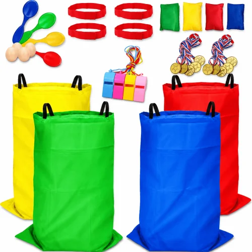 Sbekiev Potato Sack Race Bags Set with Egg Spoon Race, 3 Legged Race Bands & Bean Bags, 32PCS Outdoor Field Day Games for Kids & Adults, Birthday Party, Family Reunion, Carnival, Easter Lawn Games