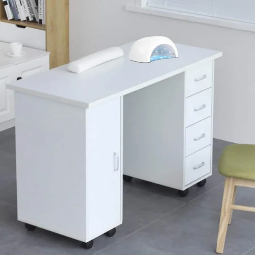 Manicure Nail Table Station Spa Beauty Salon Wheel Desk with Door and 4 Drawers