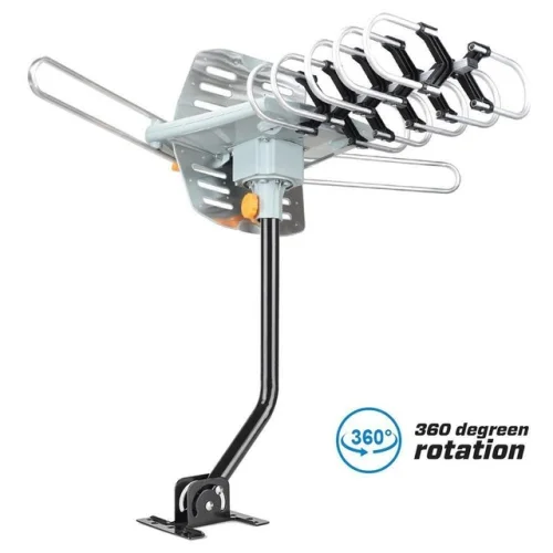 990 Mile HDTV Outdoor Amplified TV Antenna 36dB Rotate 360&deg; UHF VHF FM with Included Mounting Pole