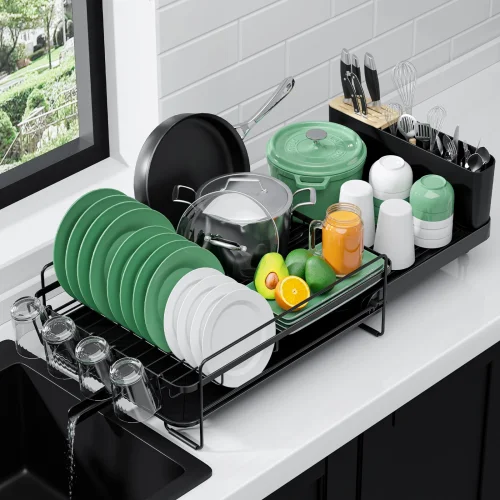 Sakugi Extendable Dish Drying Rack, Anti-Rust Kitchen Counter Dish Drainer, 26.2" x 12.9" x 7.2"
