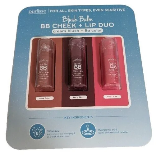 Purlisse Multi-Balm Blush Lipstick 3 Pack Gift Set in Berry, Nude, and Pink Shades - New Sealed