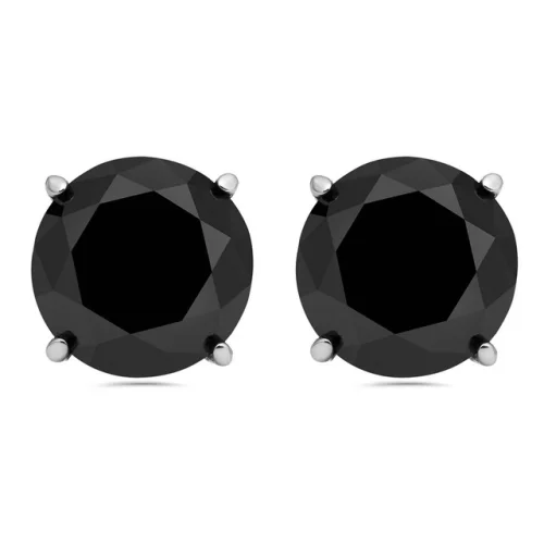 14k White Gold 2ct Round Cut Treated Black Diamond Studs