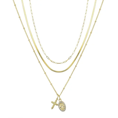 Believe by Brilliance Women's 14Kt Gold Flash-Plated Genuine Crystal Cross and Virgin Mary Necklace