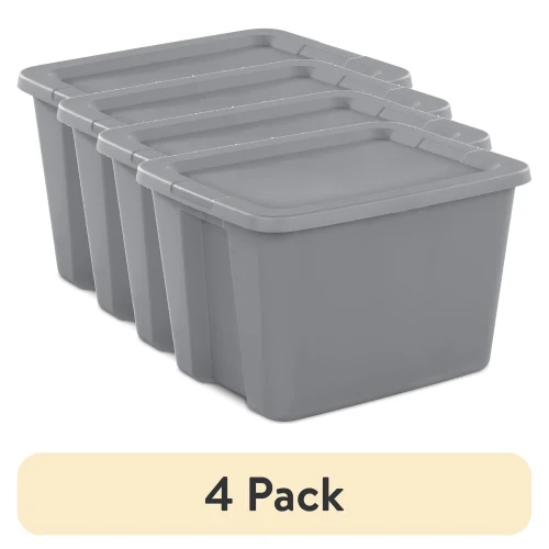 (4 pack) Sterilite 18 Gal Large Plastic Storage Bin with Snap-On Lid, Gray