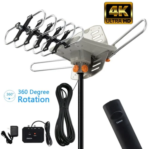990 Mile Outdoor TV Antenna Motorized Amplified V/UHF HDTV 1080P 4K 360 Degree Rotation