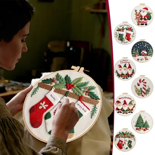 Christmas Embroidery Craft Kit, Fabric Handmade Art Materials For Holiday Craft And Gift Projects