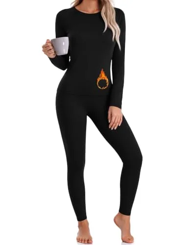 Thermal Underwear for Women Fleece Lined Long John Sets Warm Base Layer for Cold Weather Activities