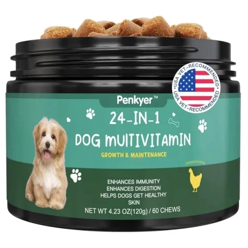 Penkyer 24-in-1 Dog Multivitamin Puppy Chicken Flavor 60 Chews SEALED 3/27 16z