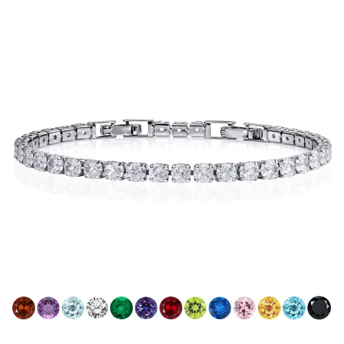 JeenMata 5.5 Carat April Cubic Zirconia Round Cut Birthstone Tennis Bracelet in White Gold Plating