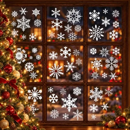 9 Sheets Christmas Snowflakes Window Clings Winter Wonderland Set for Holiday Home Decor