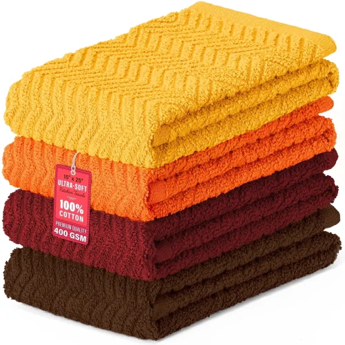 4 Pack DecorRack Large Kitchen Towels, 15" x 25" 100% Cotton Quick Drying Dish Towels, Fall Assorted