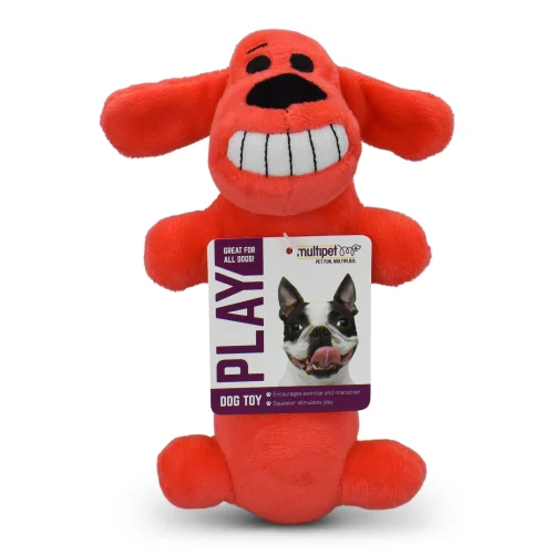 Multipet Smiling Loofa Plush Dog Toy with Squeaker, 6 inch