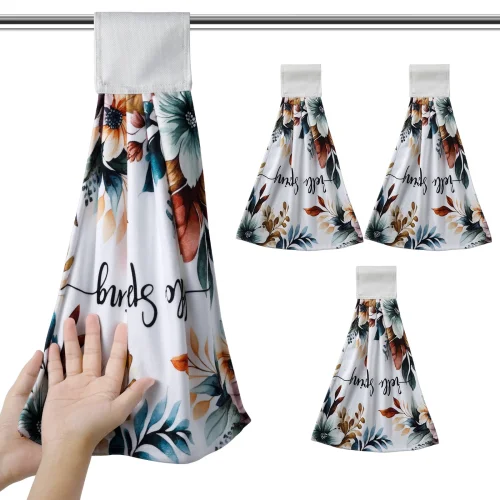 4PCS Hanging Kitchen Towels Absorbent Microfiber Cleaning Cloths with Hanging Loop, 12.6 x 18.9 In