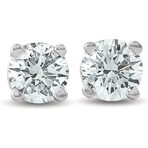 G/VS .33 Ct Screw Back Round Diamond Studs 14k White Gold Earrings Lab Grown