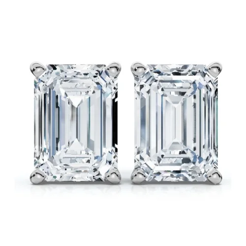 2Ct TW Emerald Cut Diamond Studs 14k Gold Lab Grown
