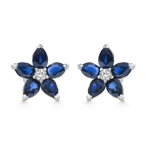 2.19Ct Blue Sapphire and Diamond Alexa Earrings in 14k White Gold with Lab Grown Stones