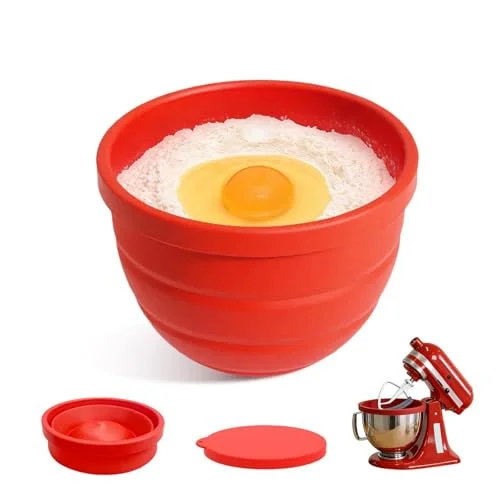 Collapsible Silicone Bowl Liner Insert and Storage Lid for 5 Quart KitchenAid Tilt-Head Mixers