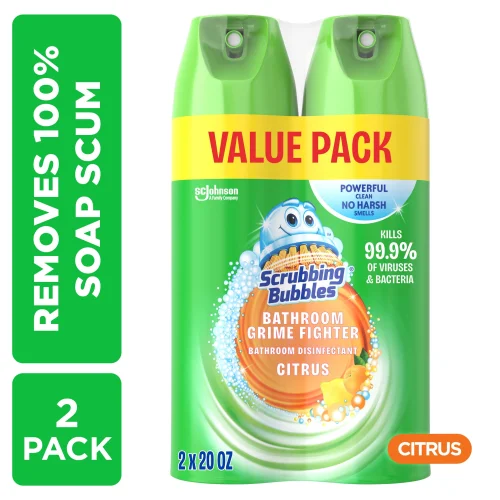 2 Pack Scrubbing Bubbles Disinfectant Bathroom Shower & Tub Cleaner Grime Fighter Aerosol, Citrus