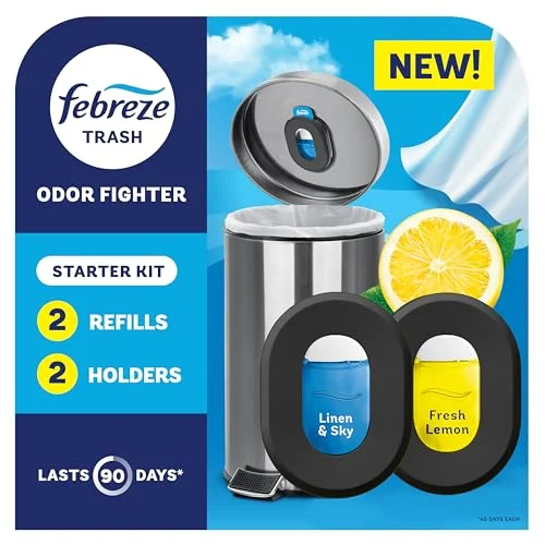 Febreze Odor Fighter Stick-On Deodorizer for Garbage Cans and Diaper Pails, 2 Holders + 2 Refills