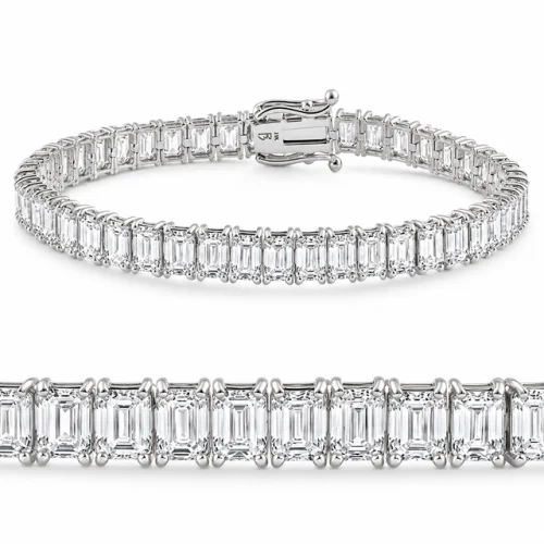 20Ct Emerald Cut Lab Grown Diamond Tennis Bracelet in 14k Gold, 7 Inches