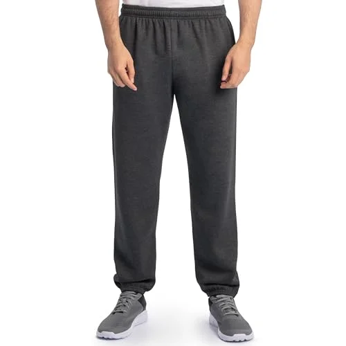 Fruit of the Loom Men's Eversoft Fleece Joggers Sweatpants with Elastic Bottom - Black Heather, XL