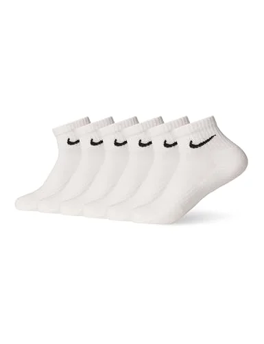Nike Unisex Everyday Cushioned Training Ankle Socks (6 Pairs), White/Black, Medium