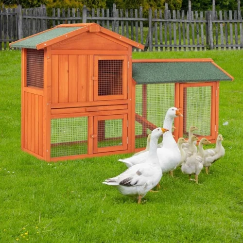 61" Wooden Rabbit Hutch Chicken Coop Small Pet House Bunny Cage with Ramp and Run