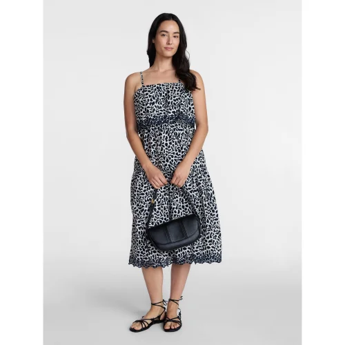Time and Tru Women's Sleeveless Cotton Midi Dress with Eyelet Trim, Available in Sizes XS-4X