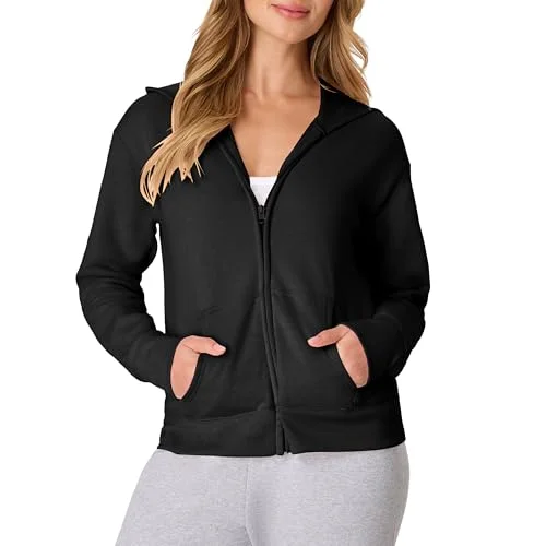 Hanes Women's EcoSmart Full-Zip Hoodie Sweatshirt, Ebony, Large