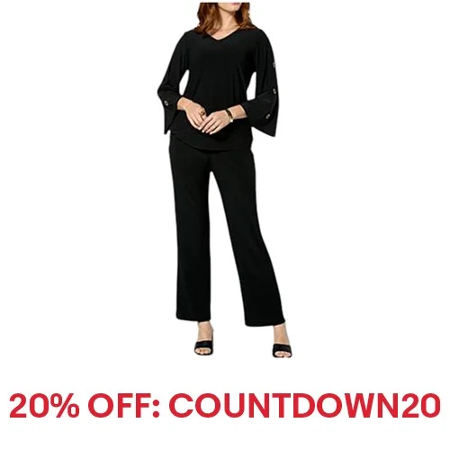 Antthony Women's 2-piece Rhinestone Grommet Top & Pant Set in Black